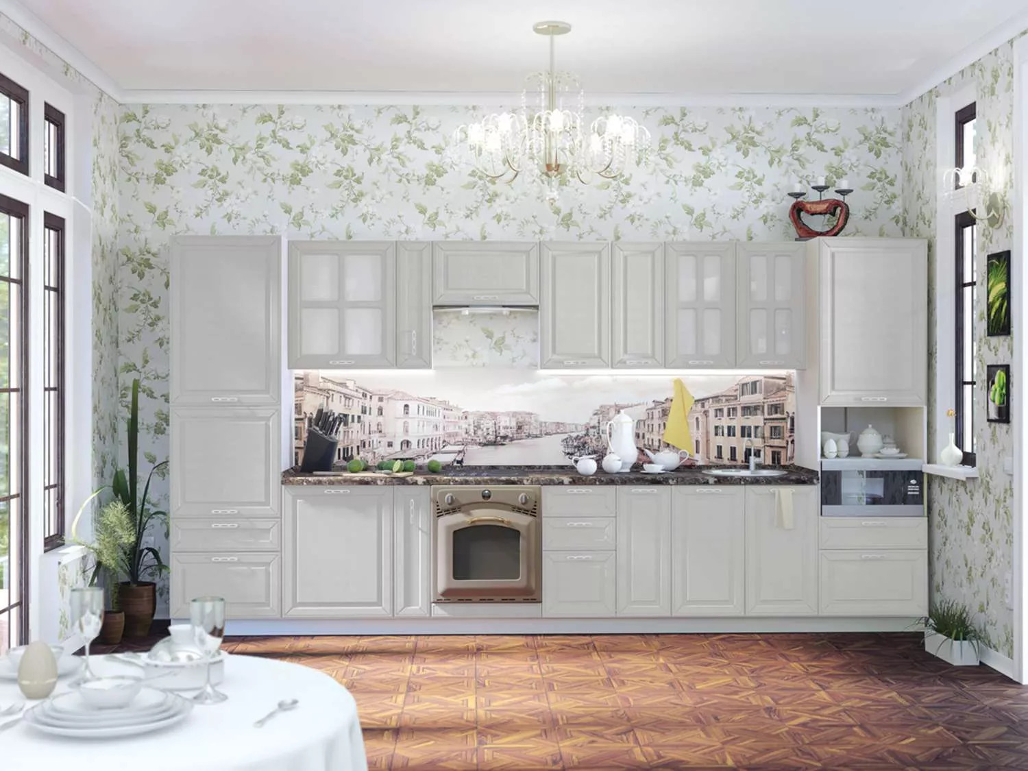 Кухня Маргарита МДФ вариант 3 Белый/Белое Дерево