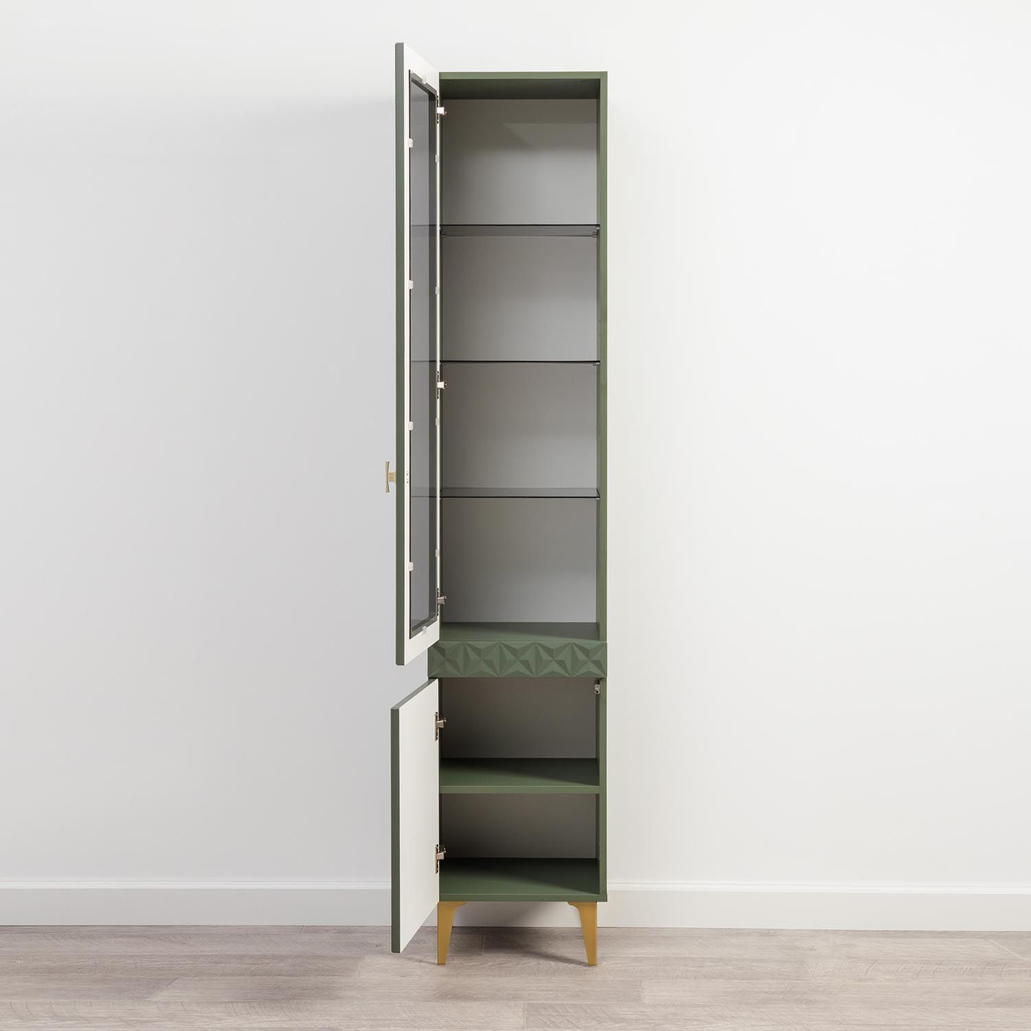 Марион шкаф-витрина 16.397.01 Дымчатый зеленый / Олива шагрень