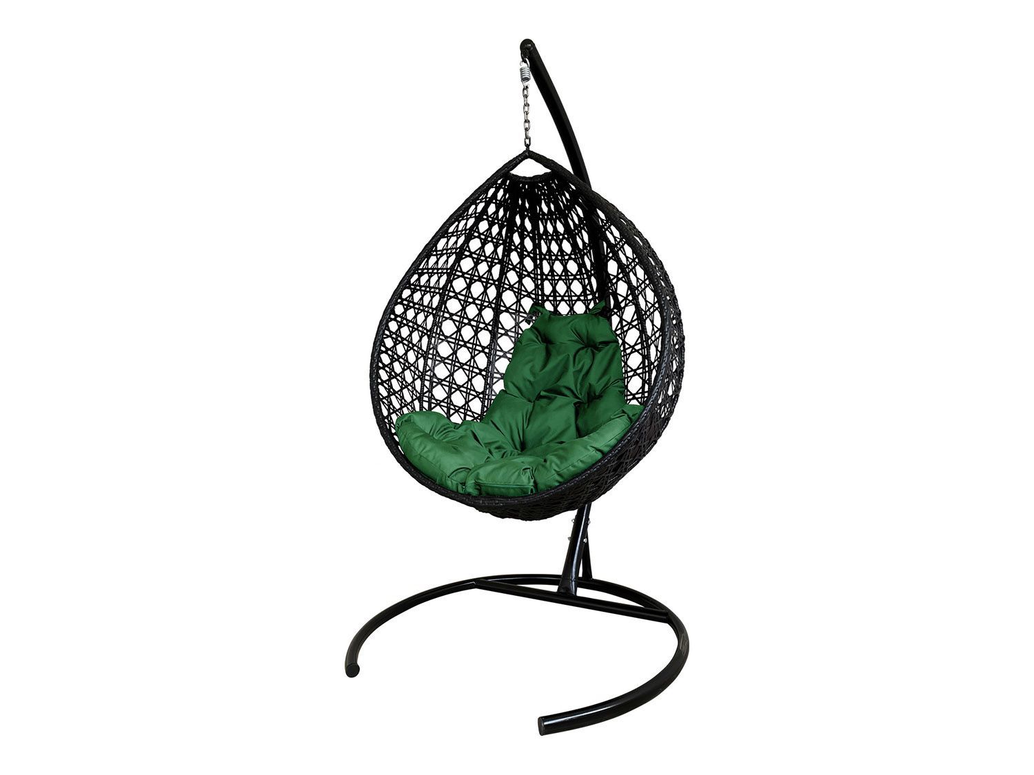 Подвесное кресло КАПЛЯ ЛЮКС с ротангом черное, зеленая подушка
