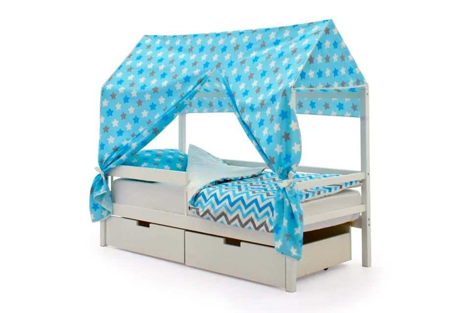 Крыша текстильная Бельмарко для кровати-домика Svogen "звезды синий ,белый, графит, фон голубой"