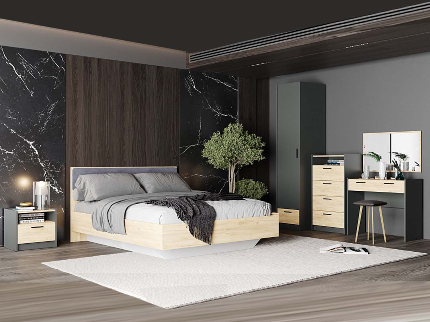 Спальня Оттавия 2 Антрацит/Дуб золотой/Графит