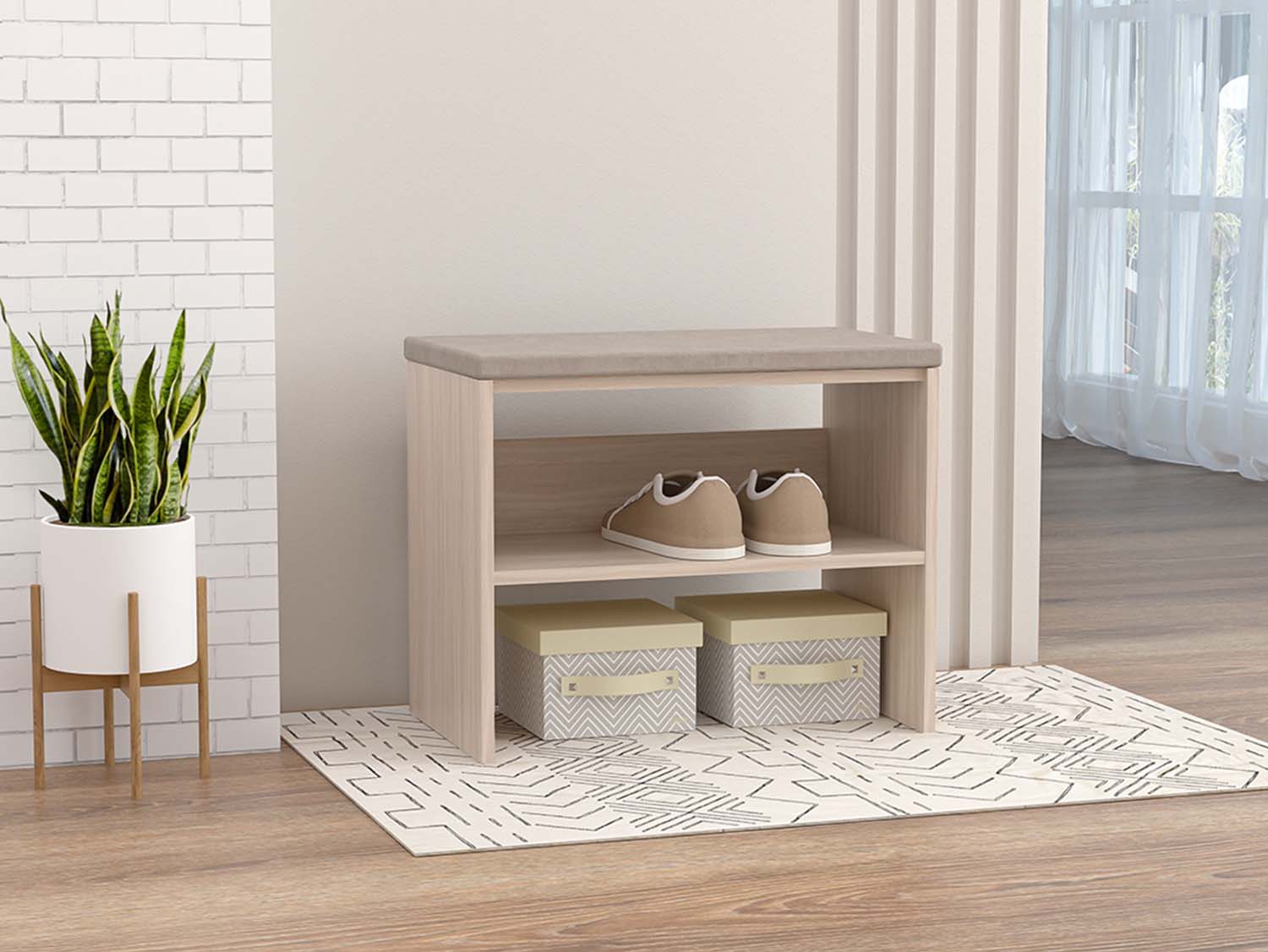 Обувница мягкая 600 - Ясень светлый/Бежевый 