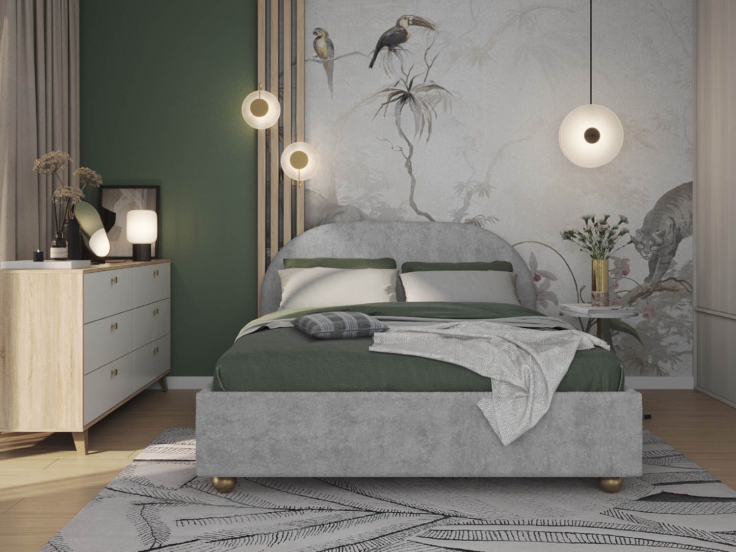 Кровать Афродита 1400 велюр Панда сильвер