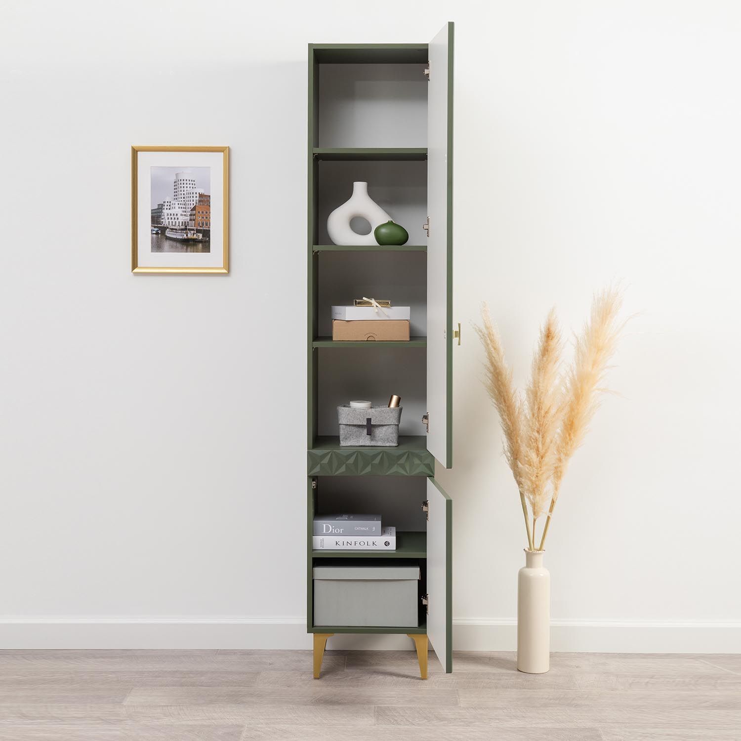 Марион шкаф-пенал 16.333.01 Дымчатый зеленый / Олива шагрень