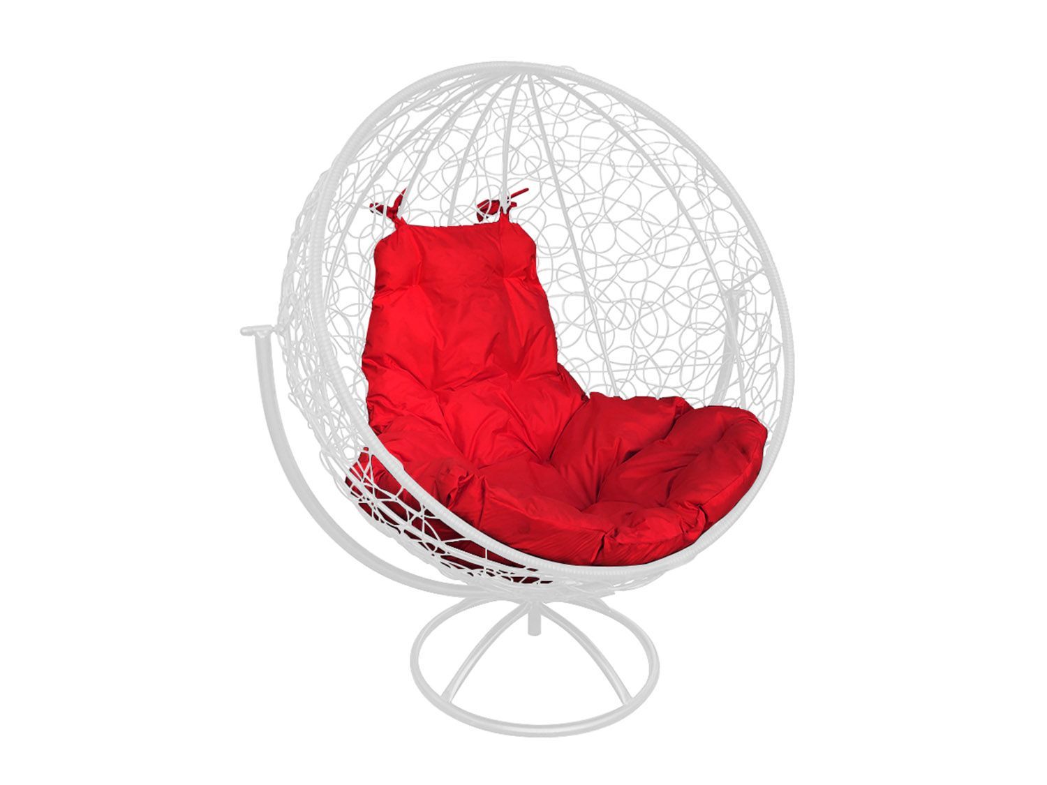 Вращающееся кресло КРУГ с ротангом белое красная подушка