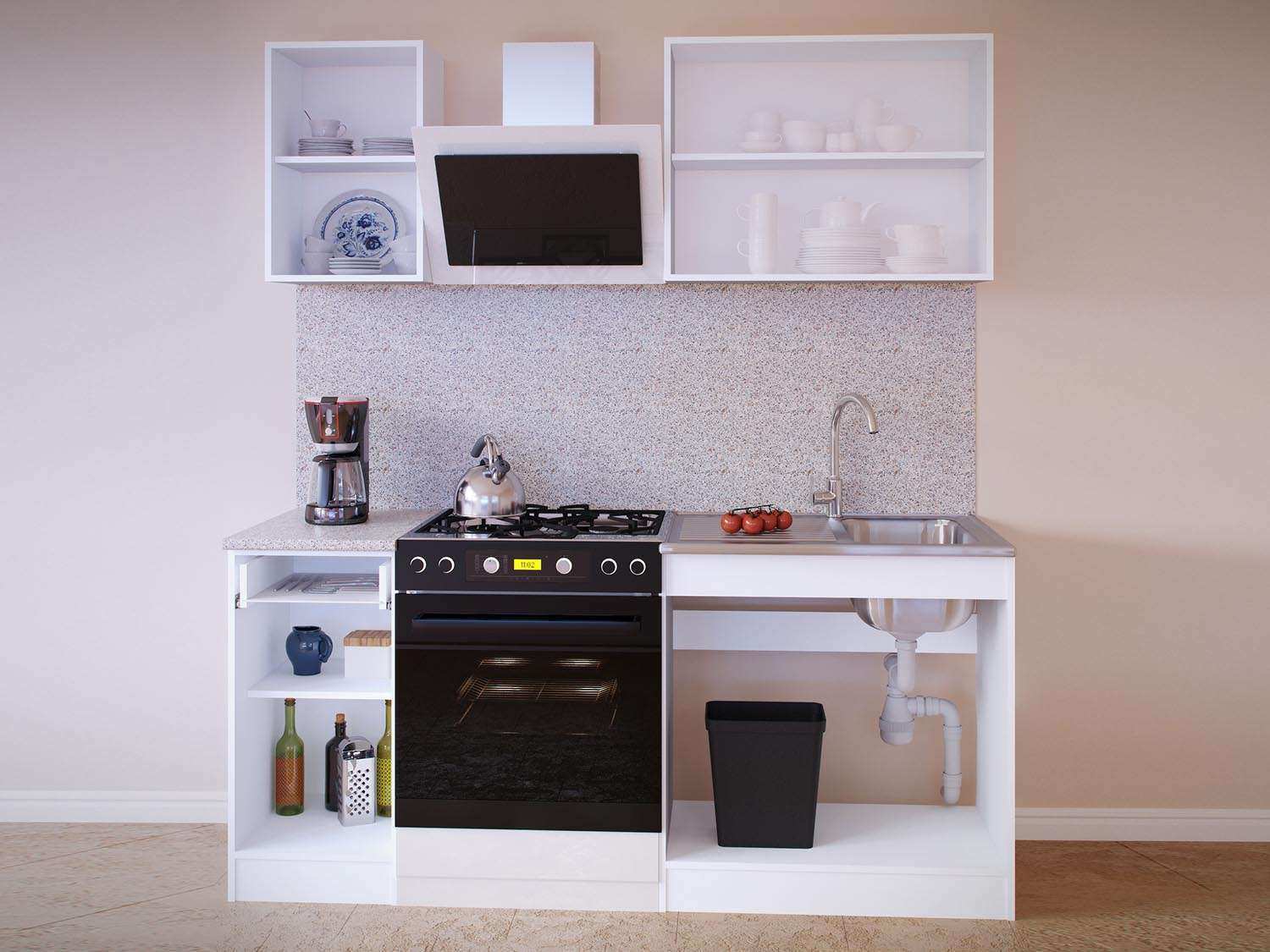 Кухонный гарнитур ПН-04 + ТК-04.1 + ПН-08 + ТК-08м Сокол дуб/белый