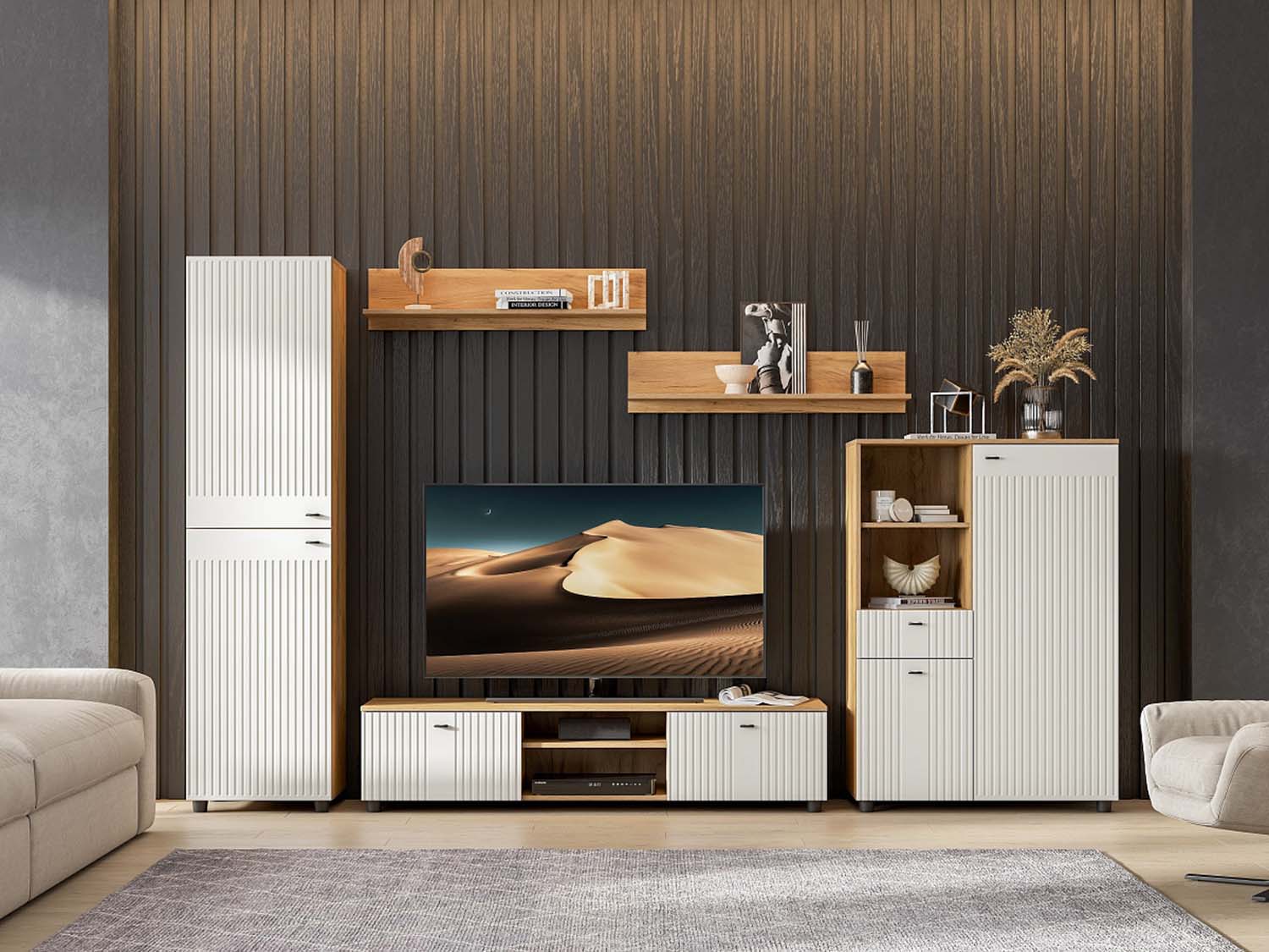 Гостиная Милан 2 - Дуб Крафт золотой/Белый