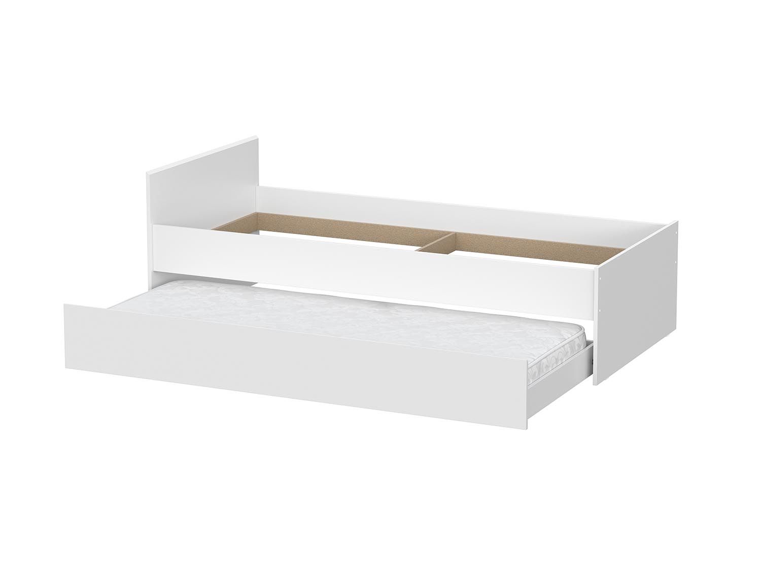 Токио кровать одинарная 0,9 с основанием настил Лайт и выкатной кроватью / Белый текстурный