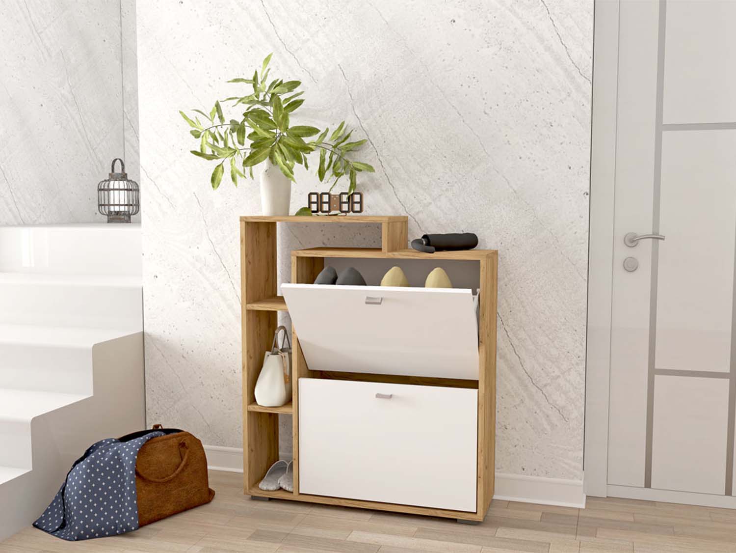 Обувница №4 - Дуб Крафт золотой/Белый