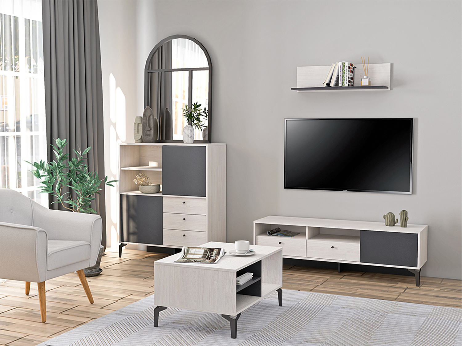 Гостиная Лион 2 - Ясень Анкор светлый/Графит