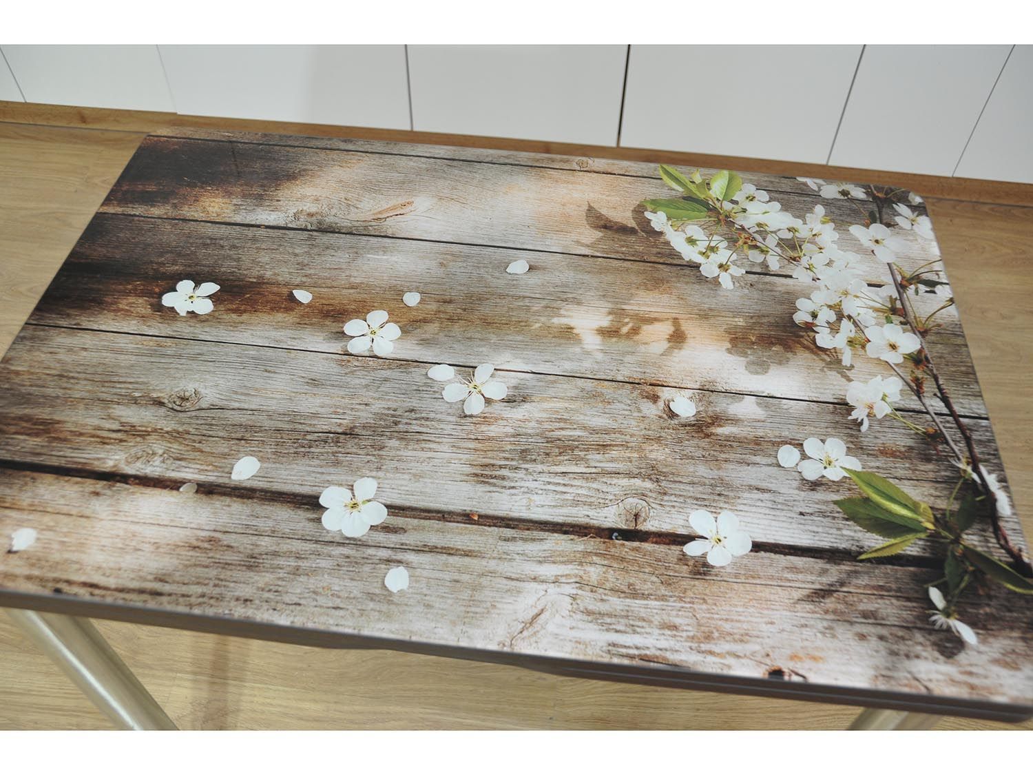 Симпл фотопечать стол обеденный раскладной / цветы на досках/венге/хром