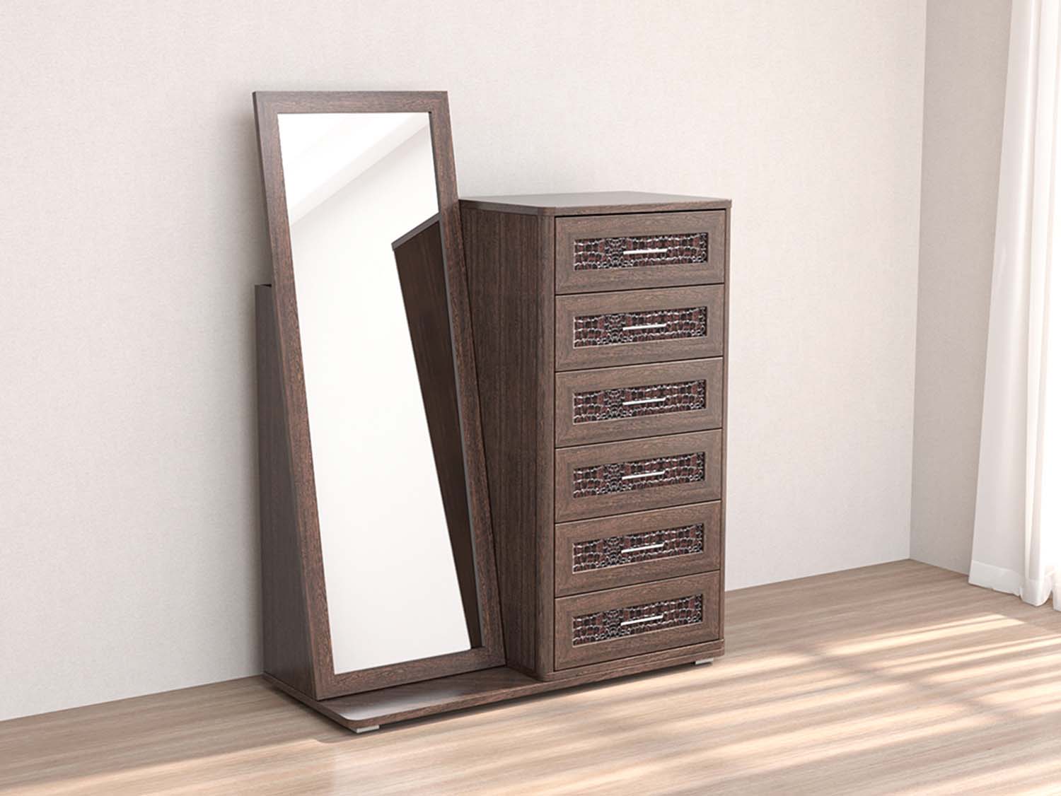Кэт 4 комод 6 ящиков зеркало - Венге/Кайман тёмный