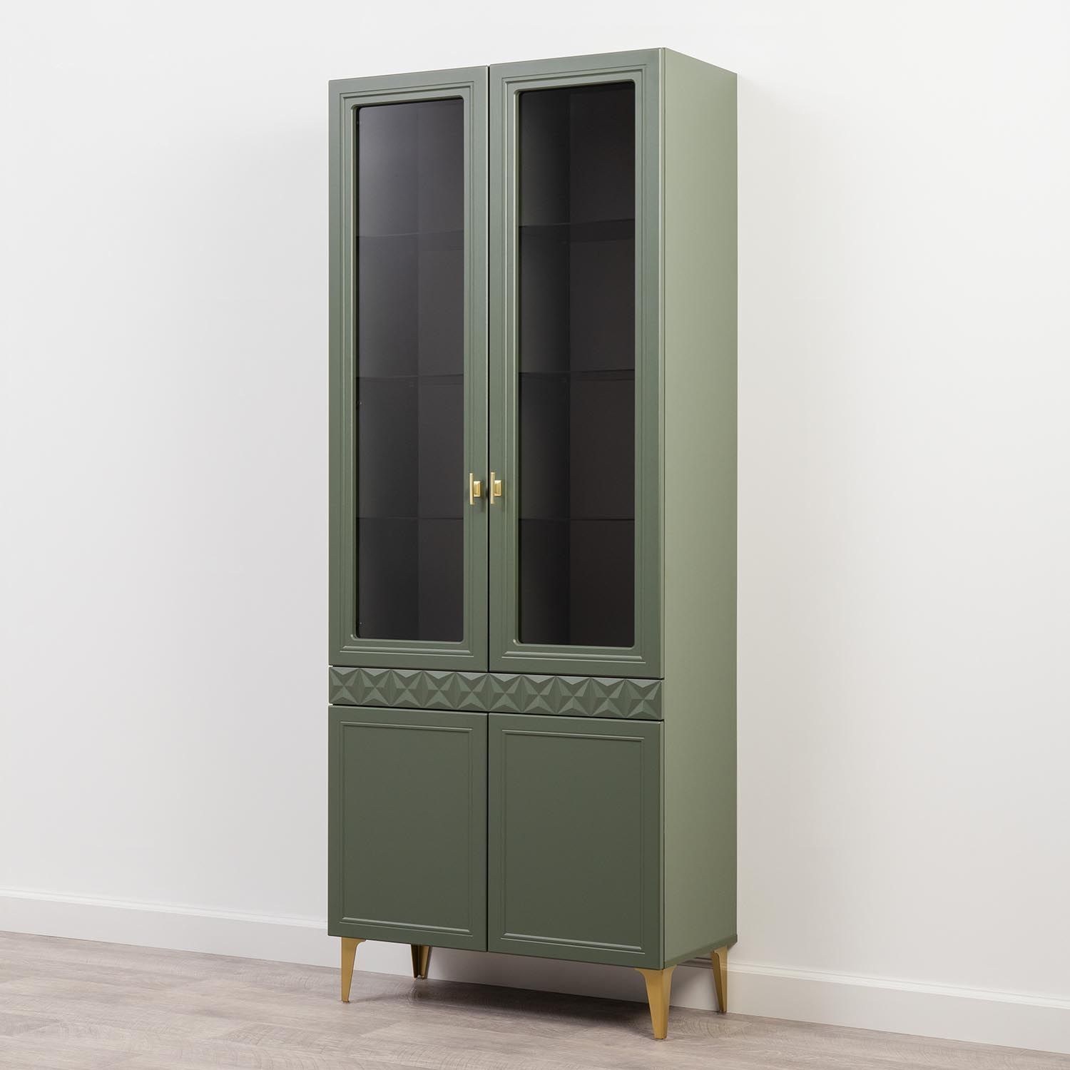 Марион шкаф-витрина 16.397.02 Дымчатый зеленый / Олива шагрень