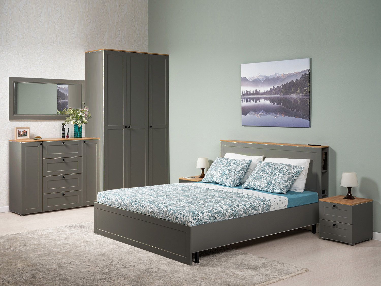 Спальня Остин 1 графит/дуб золотой