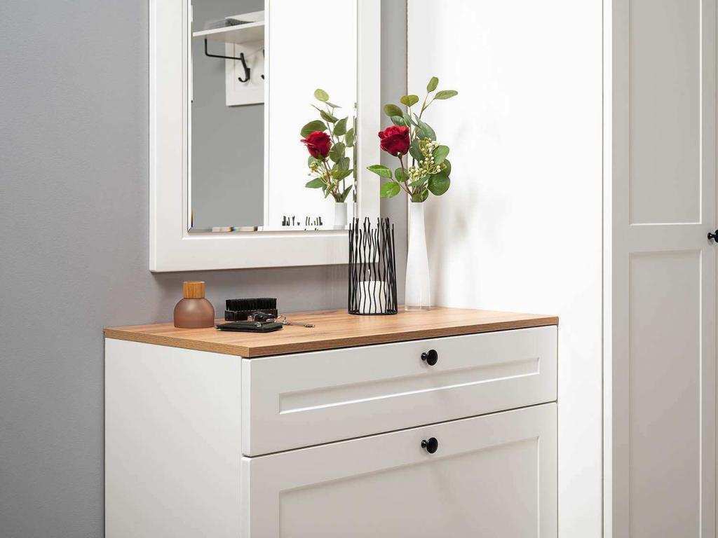 Остин Тумба для обуви 16.121 Белый шагрень/Дуб Вотан