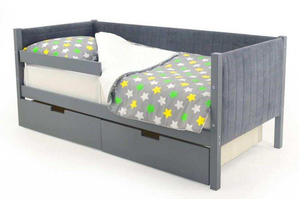 Детская кровать-тахта мягкая Svogen Графит с ящиками и бортиком
