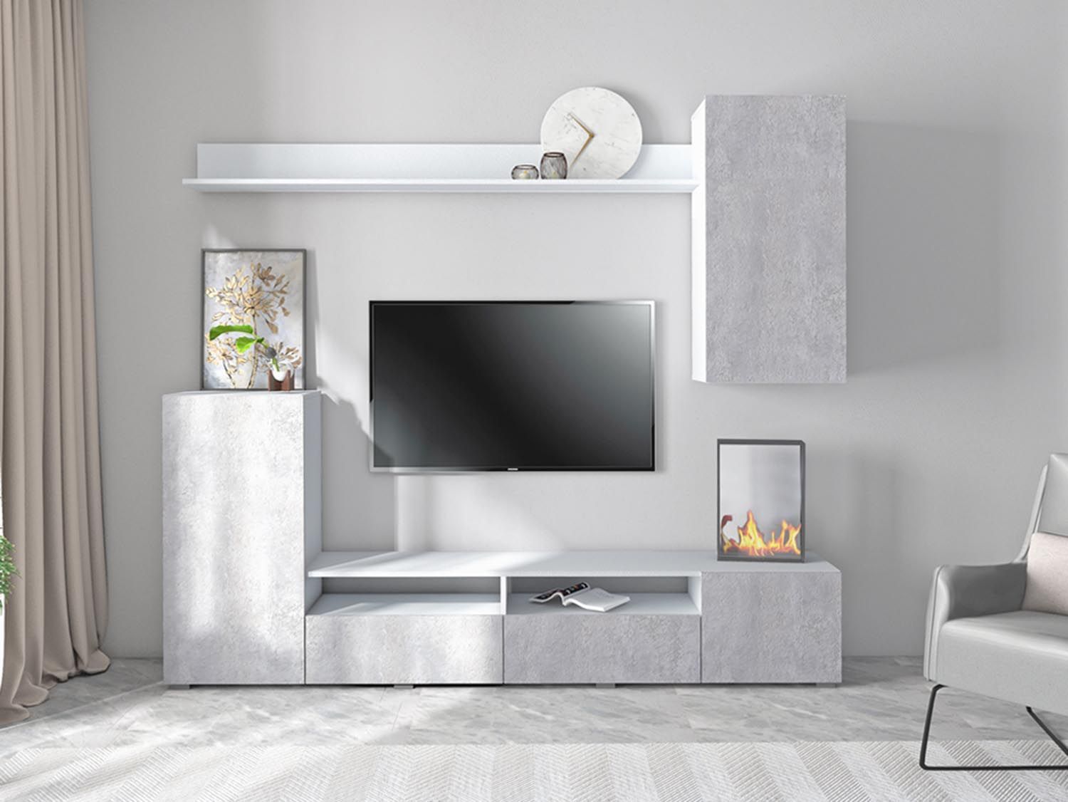 Аллегро 2 гостиная / Белый/цемент светлый