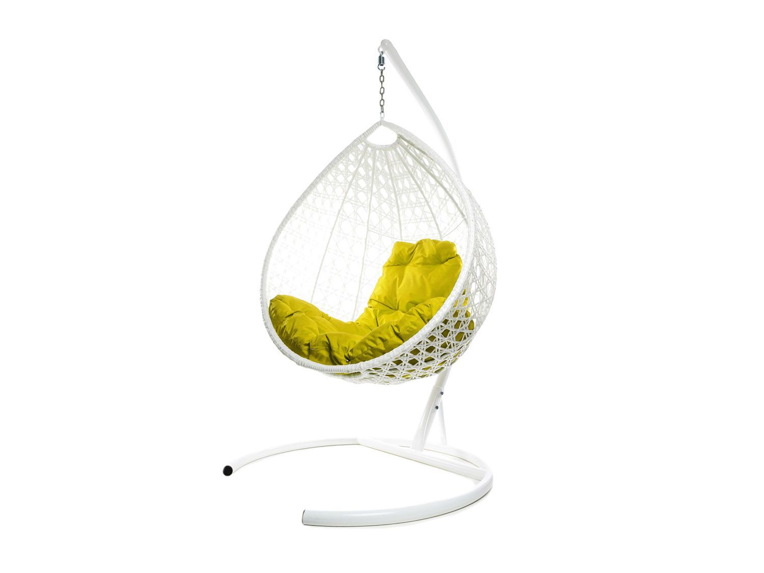 Подвесное кресло КАПЛЯ ЛЮКС с ротангом белое, желтая подушка
