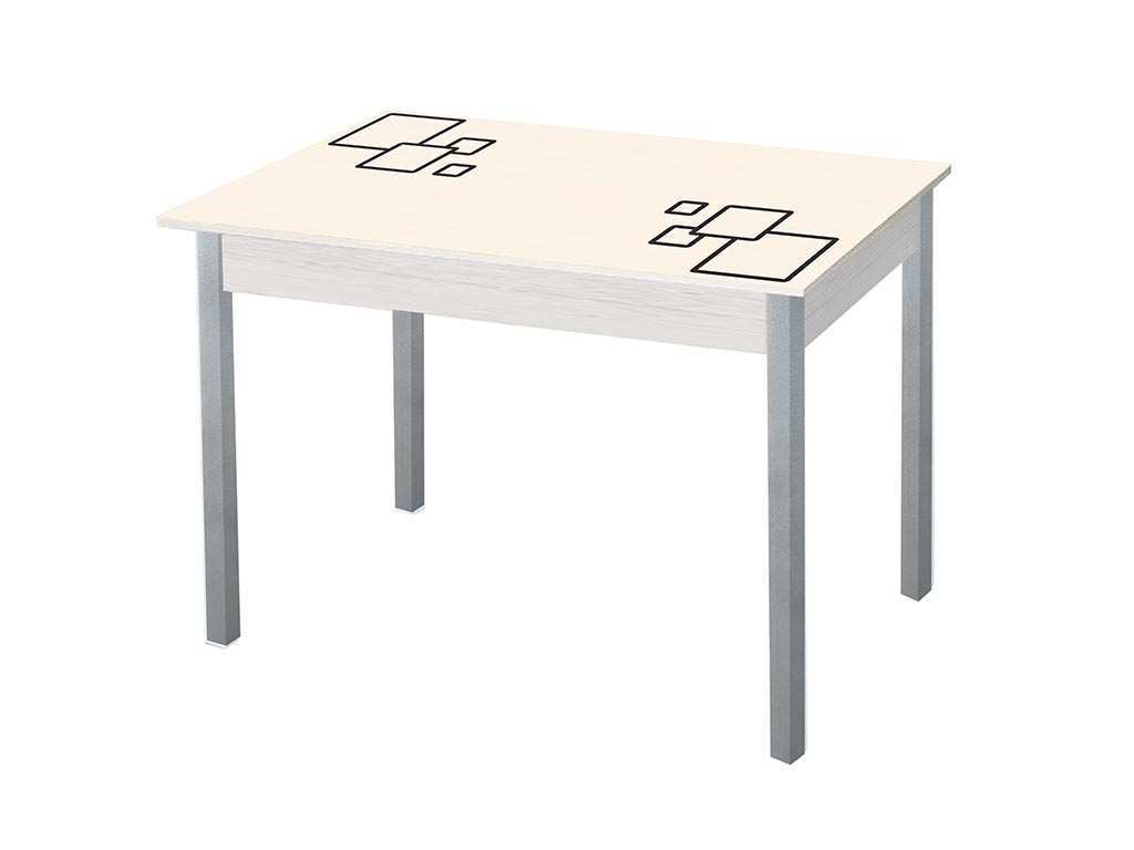 Альфа фотопечать стол обеденный раздвижной / квадраты на бежевом/дуб молочный/металлик