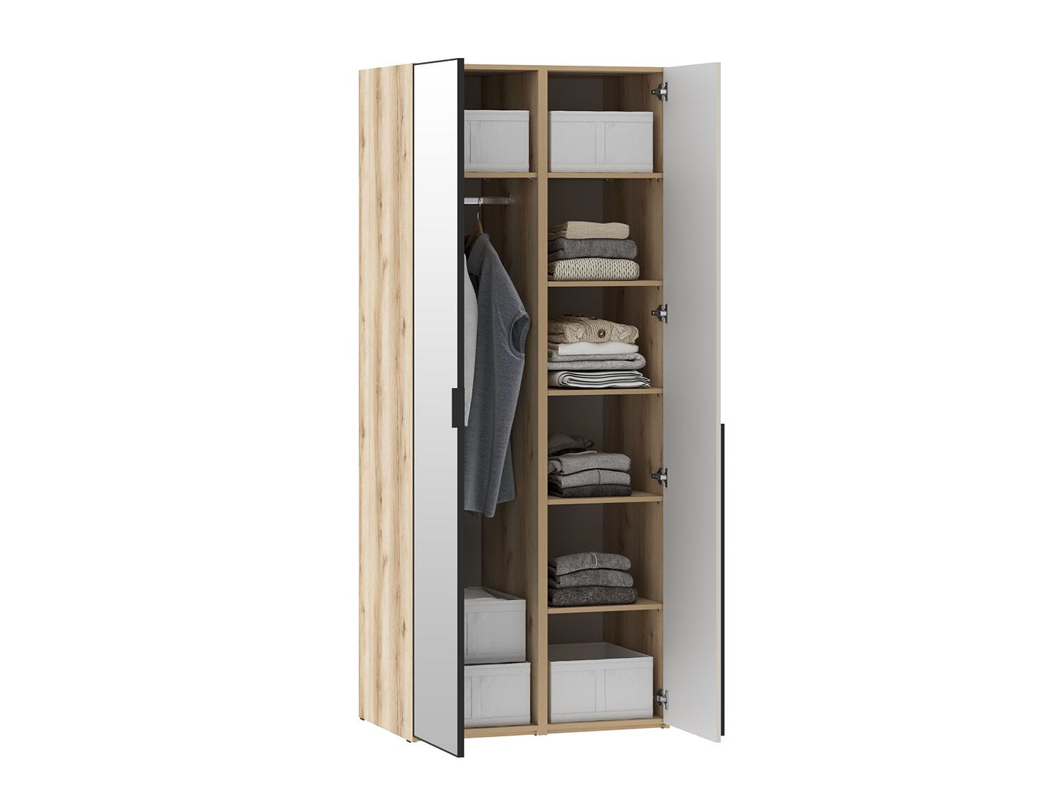 Шкафы Арден 200.2-200.2 зеркало-полки Дуб Делано / Сантьяго софт