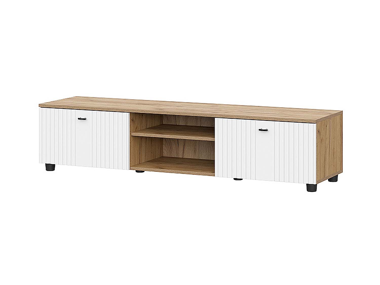 Милан тумба для тв аппаратуры со створками и нишей - Дуб Крафт золотой/Белый