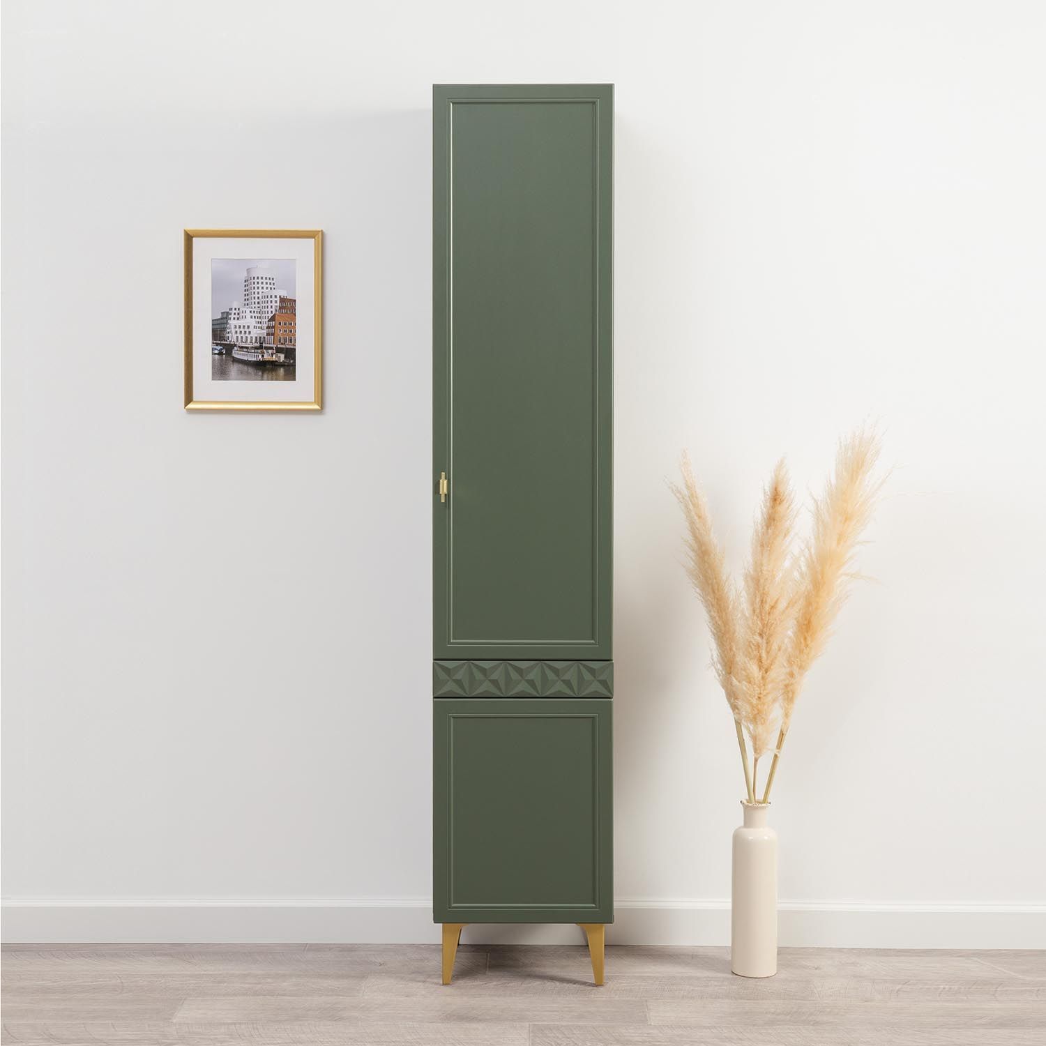 Марион шкаф-пенал 16.333.01 Дымчатый зеленый / Олива шагрень