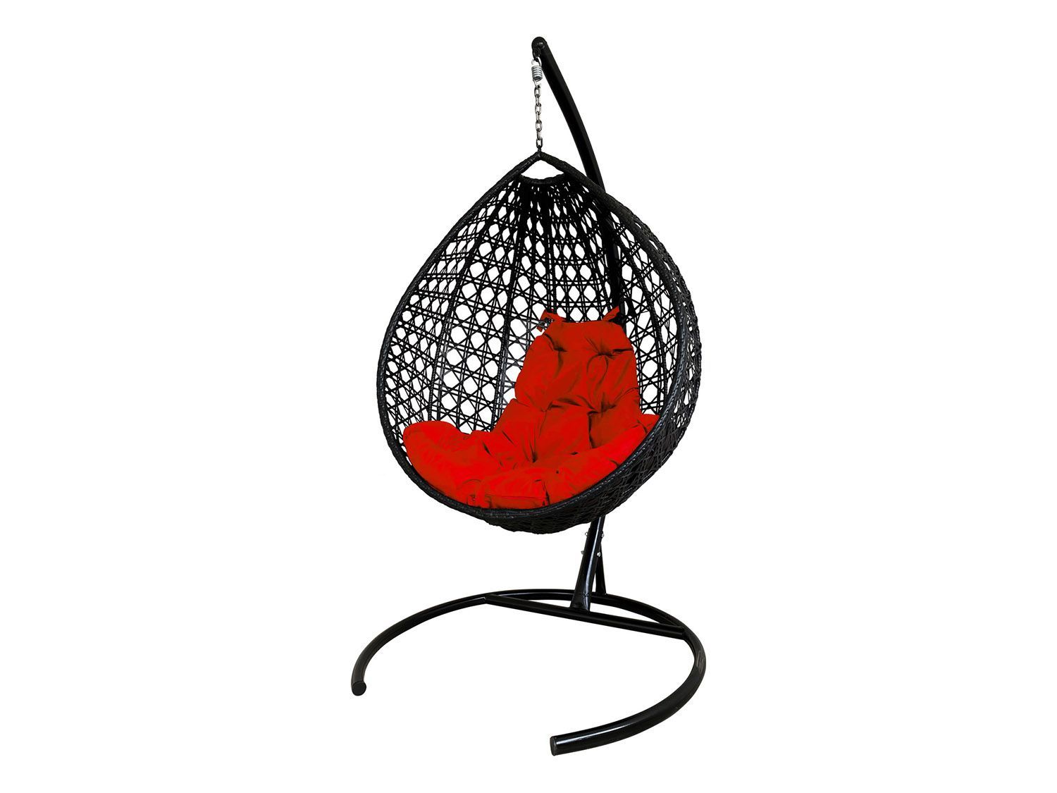 Подвесное кресло КАПЛЯ ЛЮКС с ротангом черное, красная подушка