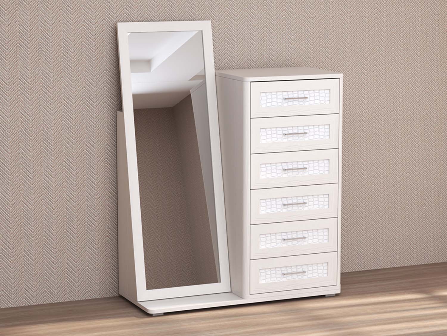 Кэт 4 комод 6 ящиков зеркало - Бодега белая/Кайман белый