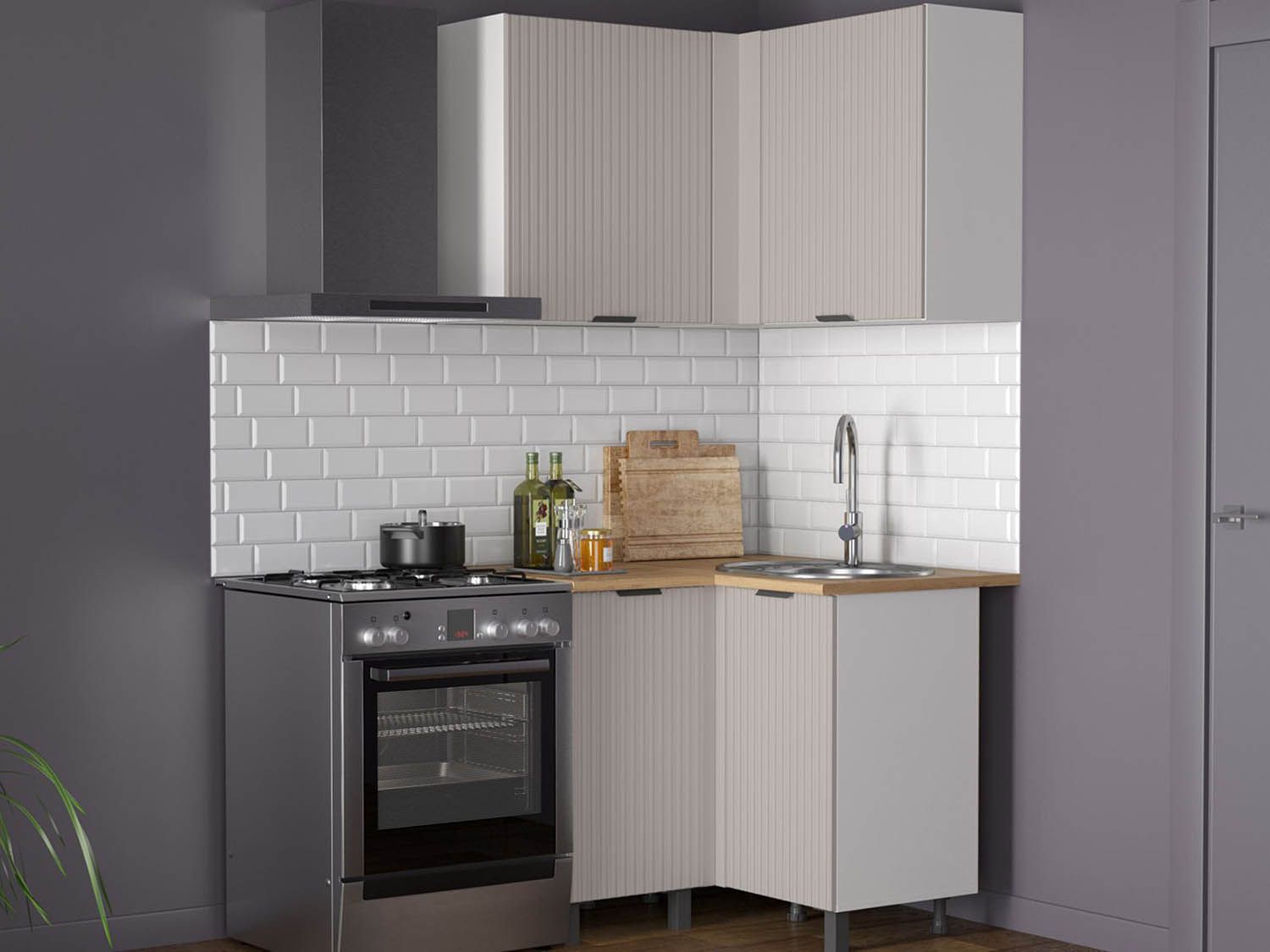 Кухня Венера угловая 1000 х 1000 МДФ Кашемир фрезерованный