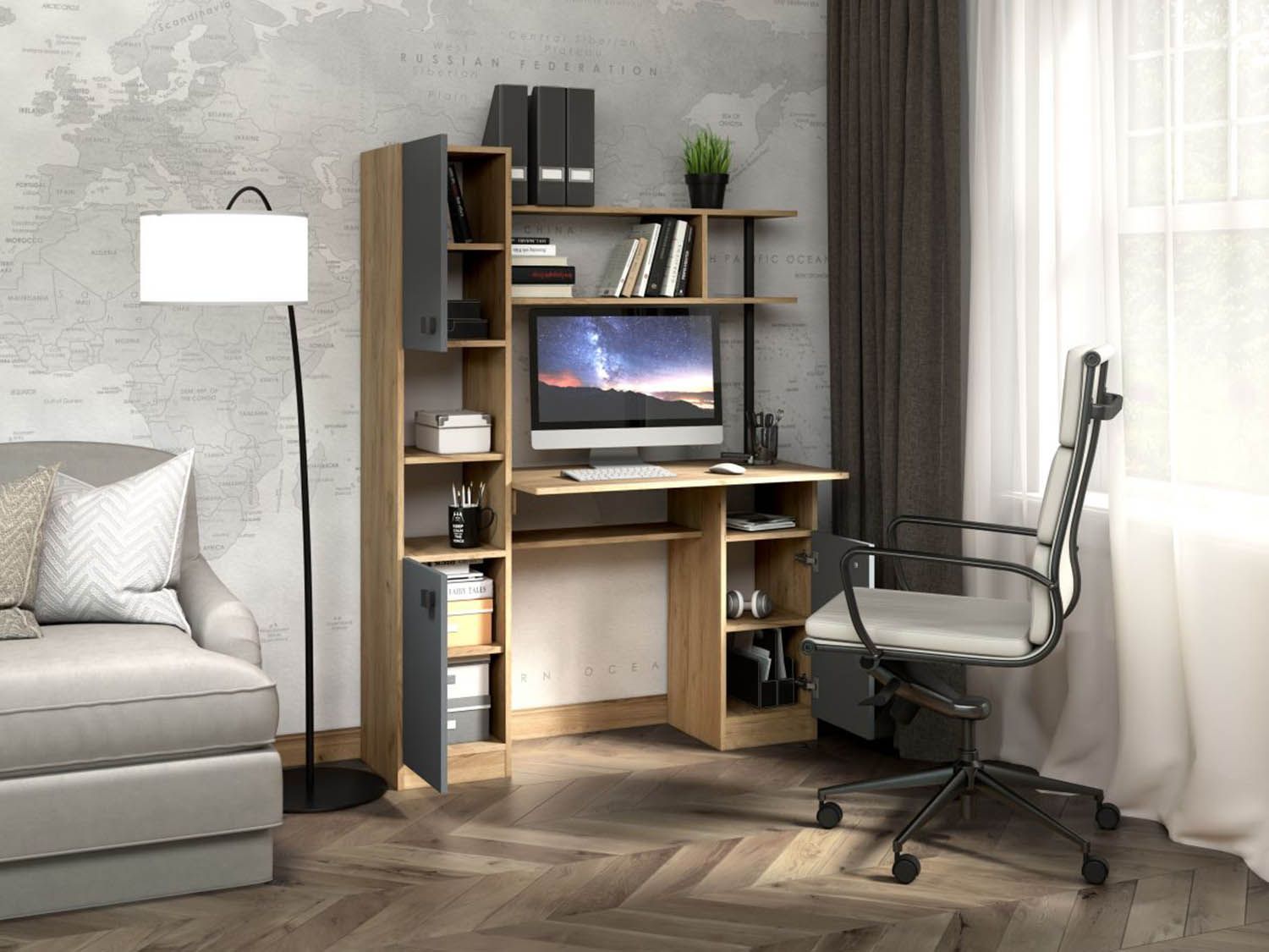 Стол компьютерный СК-7 Дуб крафт золотой/Графит