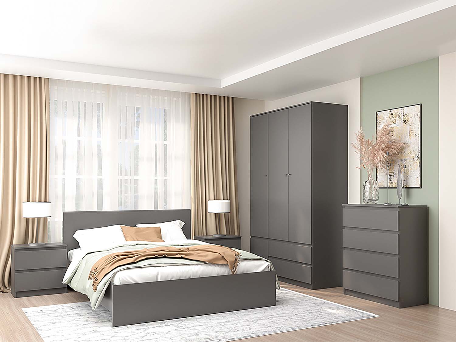 Спальня Кэт-1 набор 3 - Графит