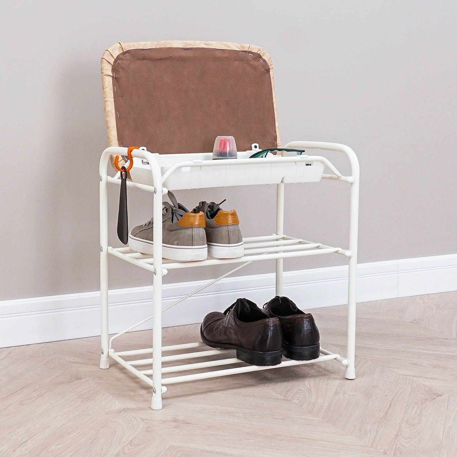 Подставка для обуви Альфа 13 с сиденьем Белый