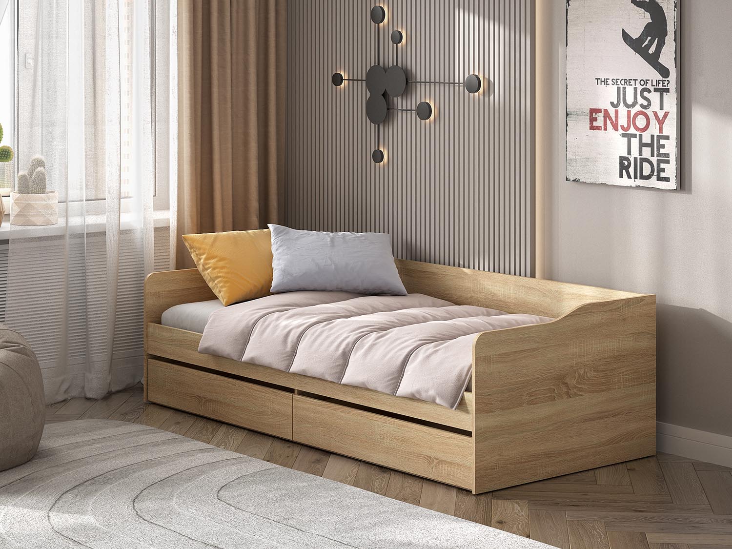 КР 1 кровать универсальная + основание бескаркасные ламели / Дуб Сонома