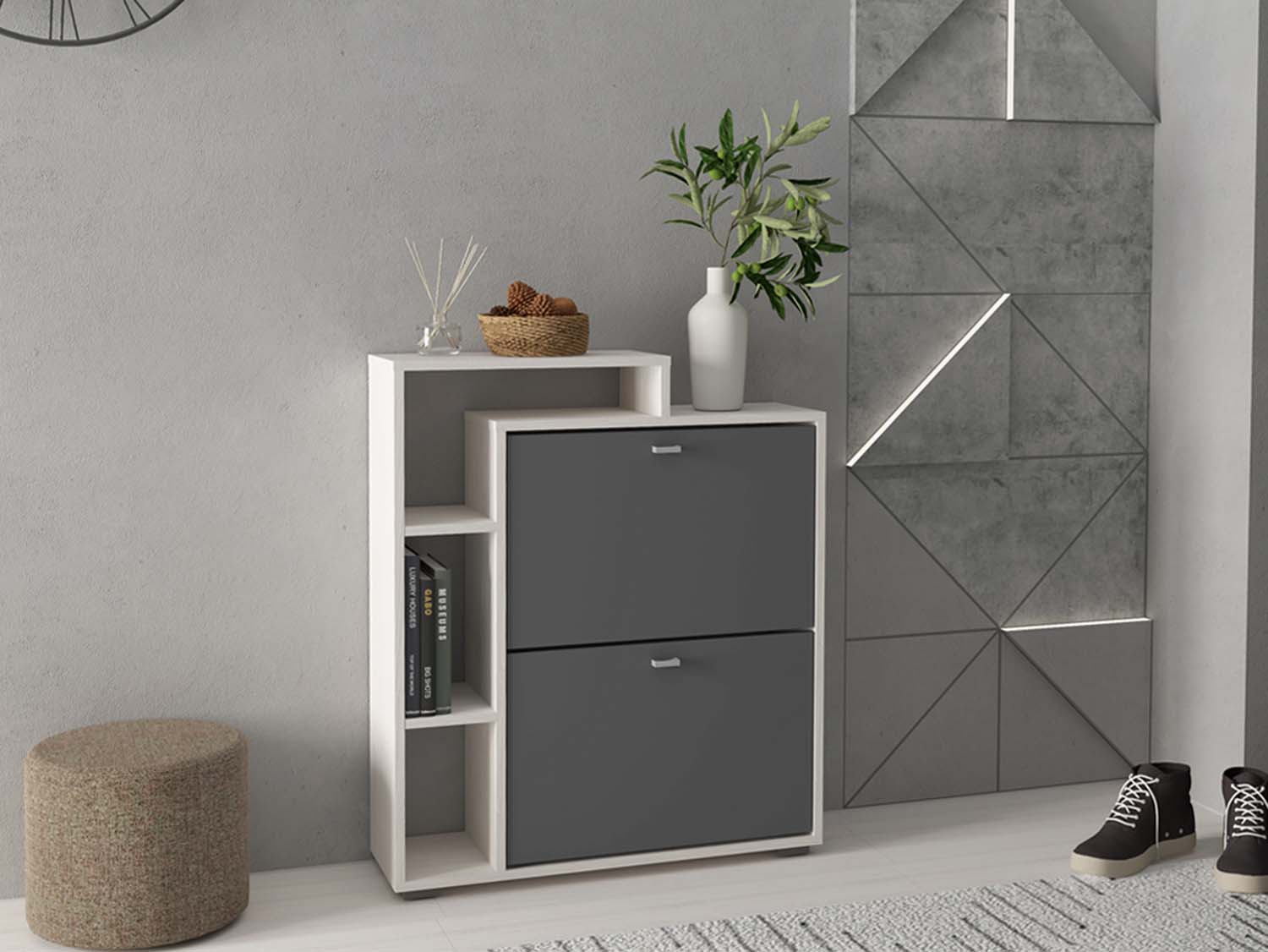 Обувница №4 - Ясень Анкор светлый/Графит 