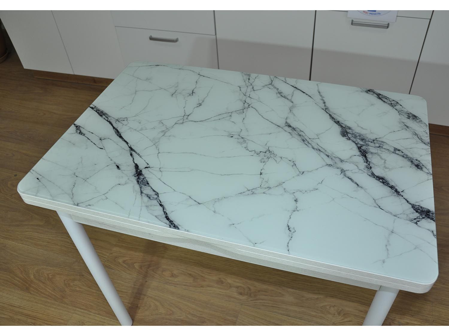 Симпл фотопечать стол обеденный раскладной / мрамор белый/бетон белый/белый