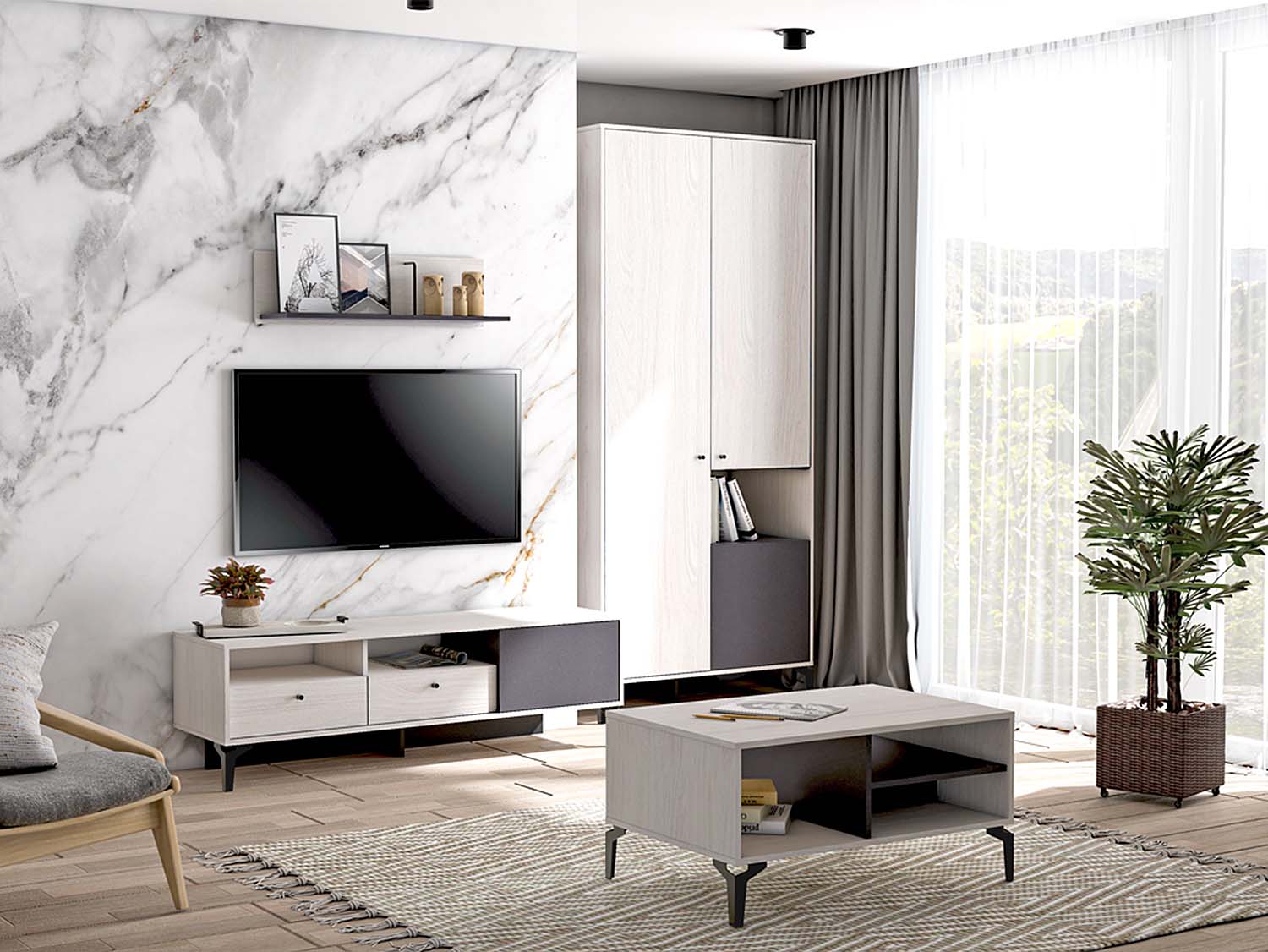 Гостиная Лион 3 - Ясень Анкор светлый/Графит