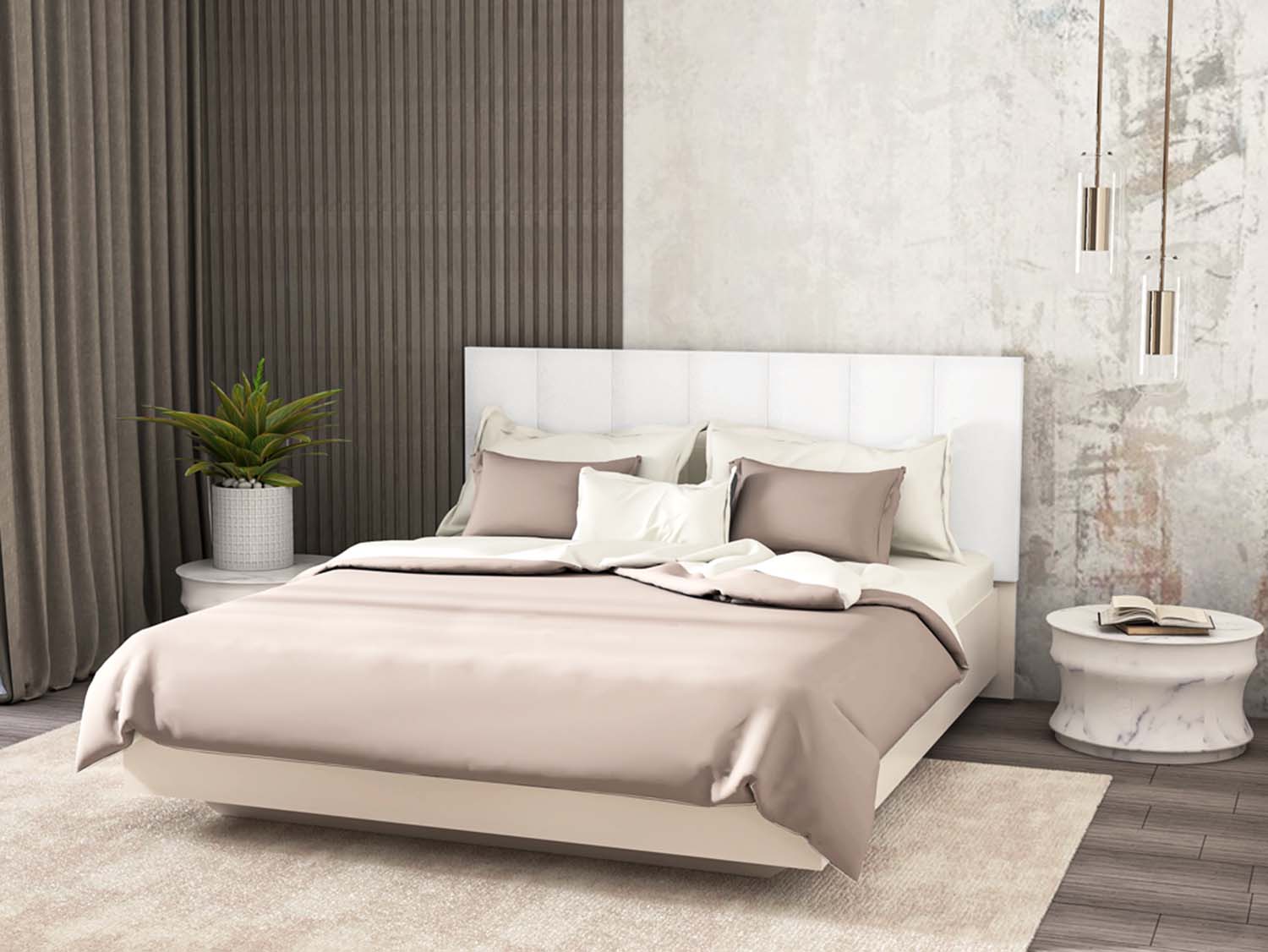 Кровать  1,6 арт. 031 М1 Полосы - Кашемир/Кжз. Белый Глянец