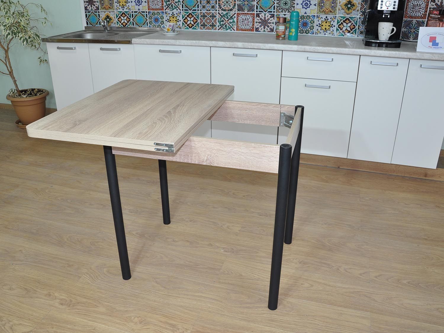 Эко 80х60 стол обеденный раскладной / Дуб Сонома/черный