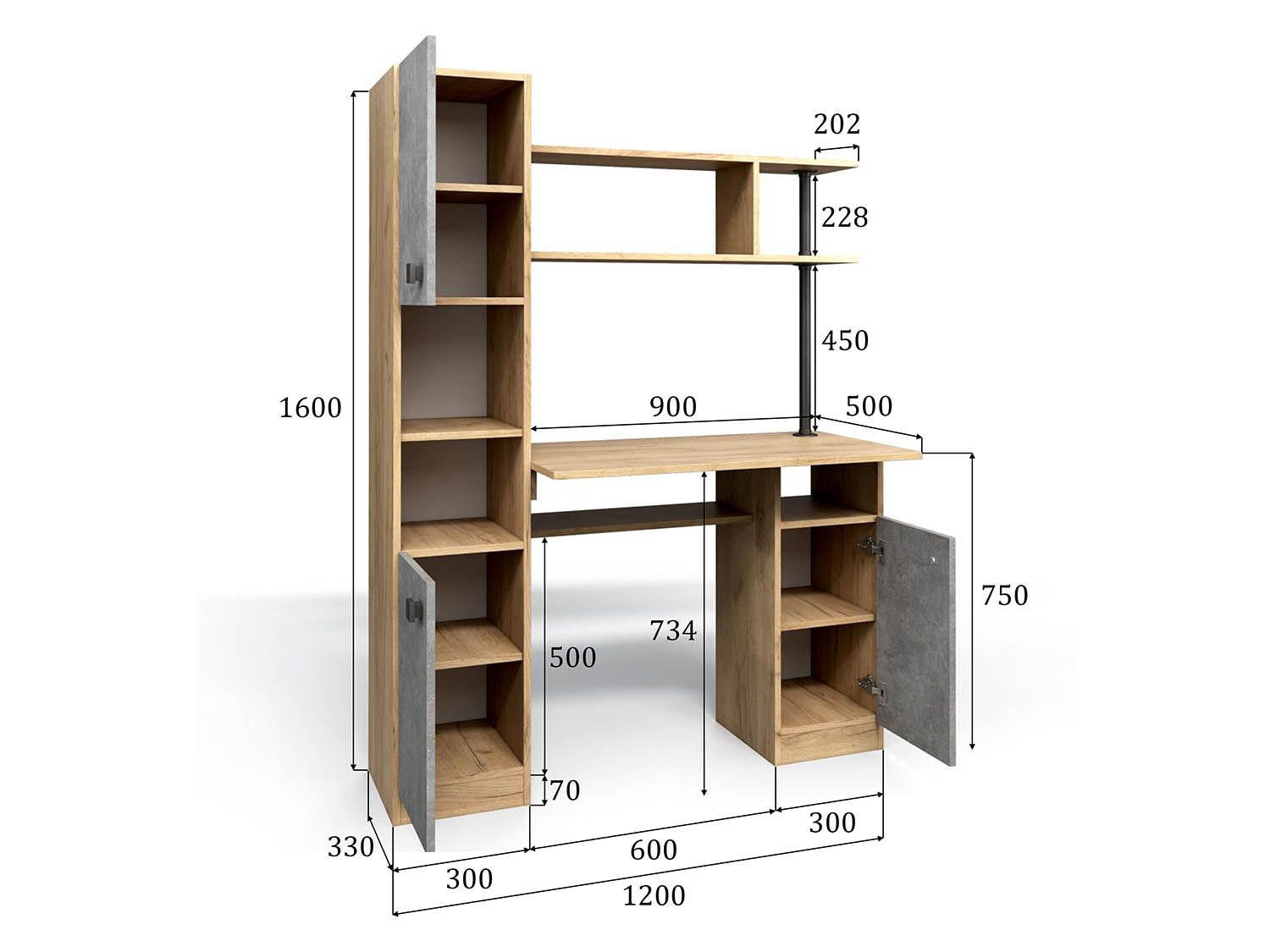 Стол компьютерный СК-7 Дуб крафт золотой/Ателье светлое