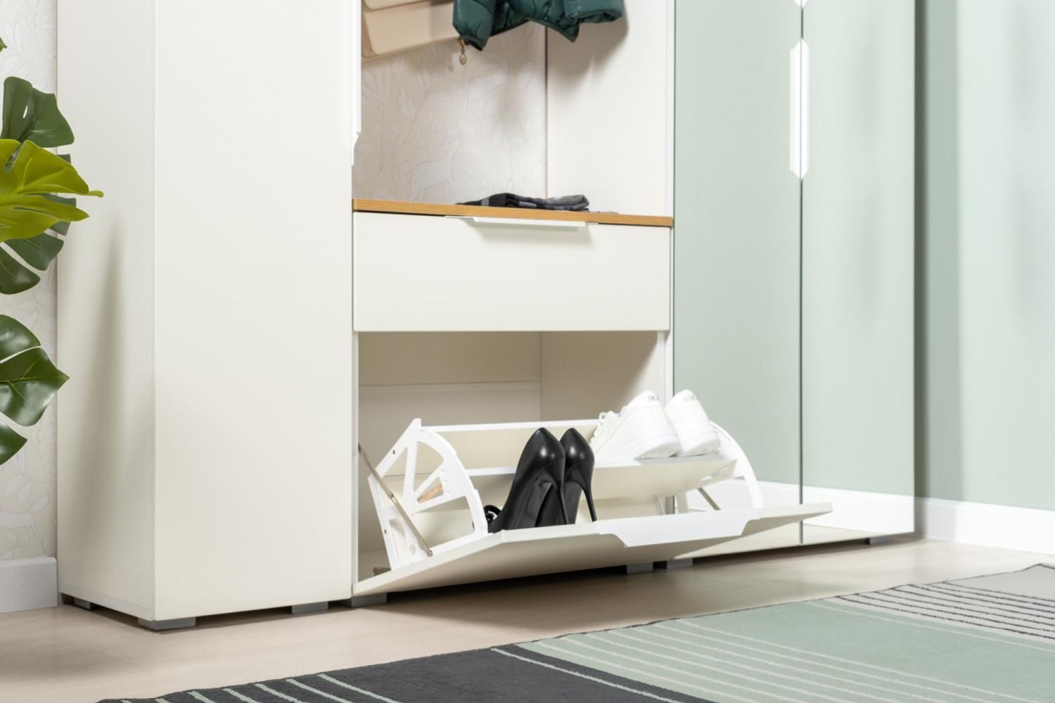 Октава Тумба для обуви 16.127 Белый шагрень/Дуб Вотан