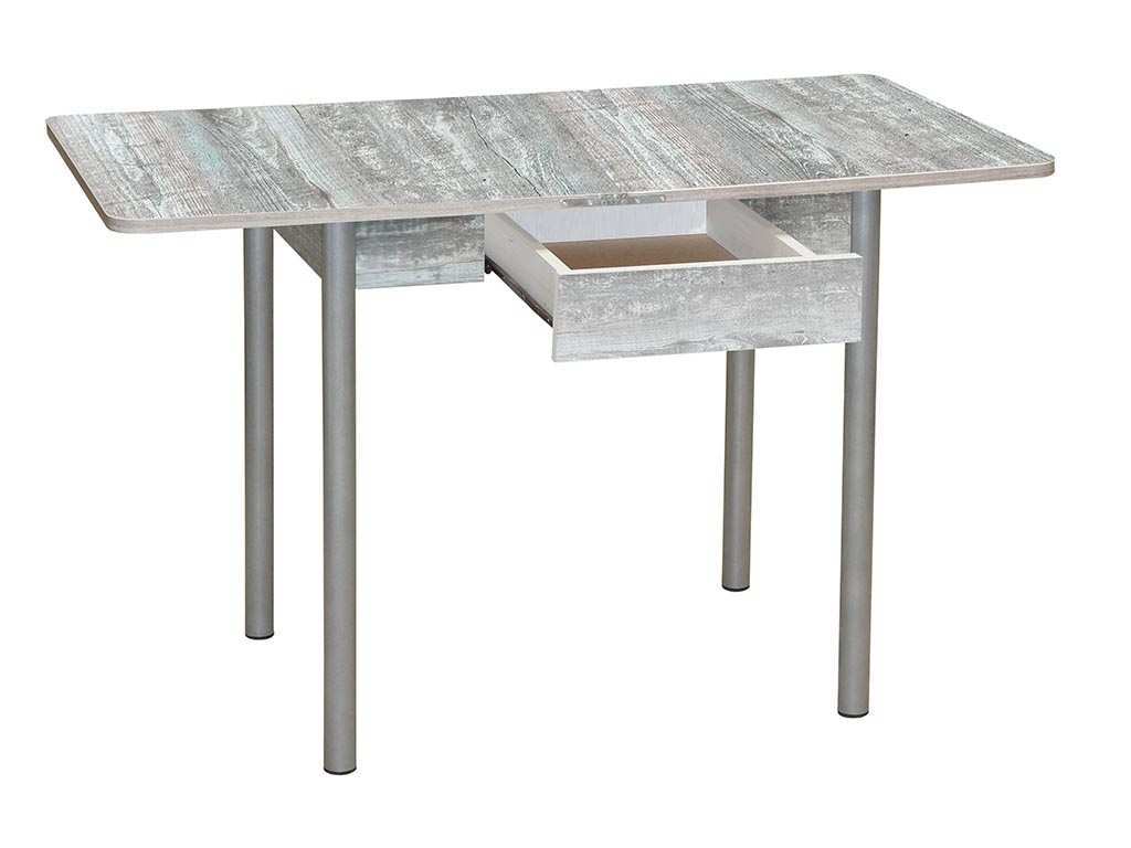 Эко 80х60 стол обеденный раскладной с ящиком / бетон темный/металлик