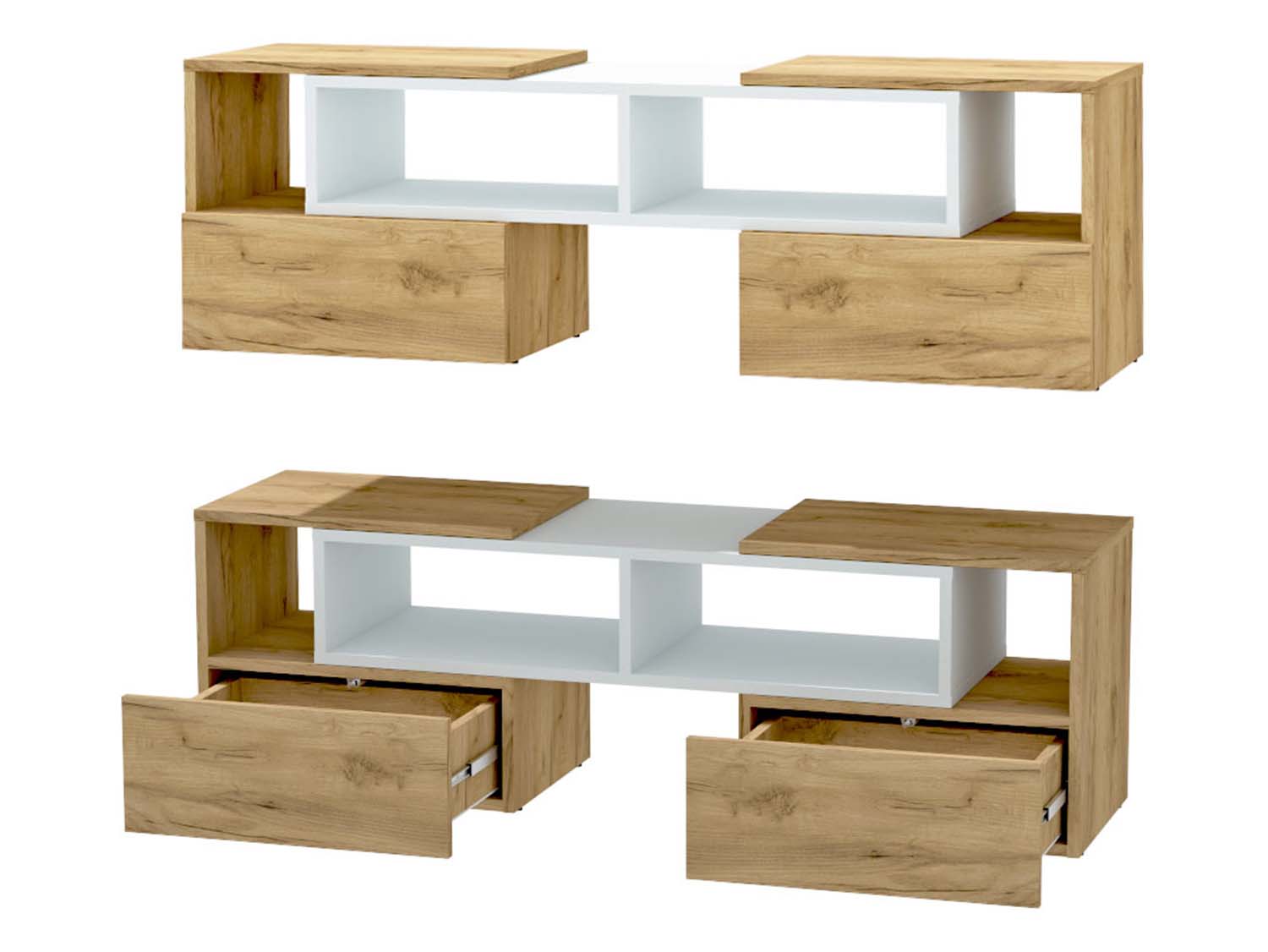 ТВ тумба раздвижная - Белый/Дуб Крафт золотой