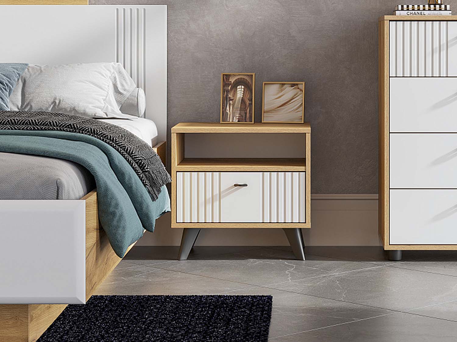 Милан тумба прикроватная - Дуб Крафт золотой/Белый