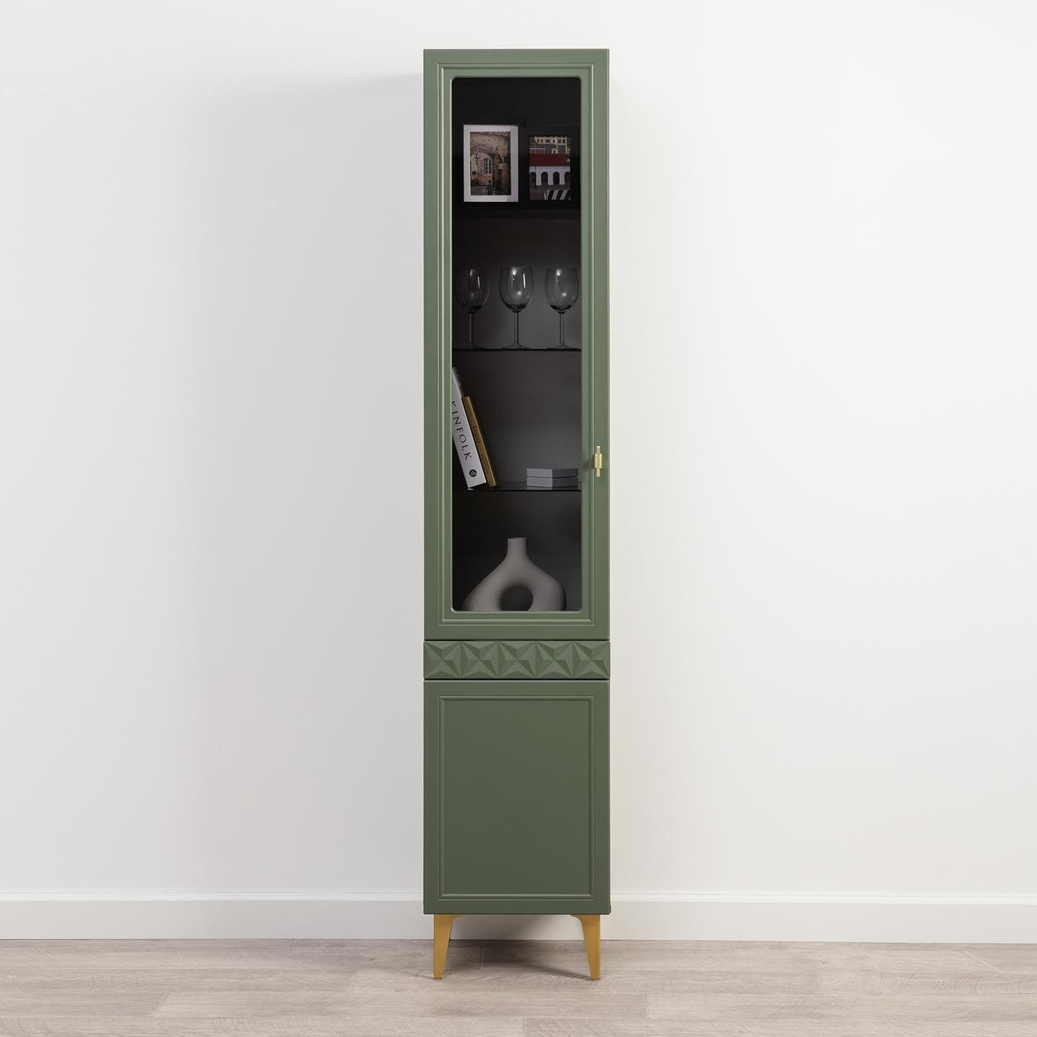 Марион шкаф-витрина 16.397.01 Дымчатый зеленый / Олива шагрень