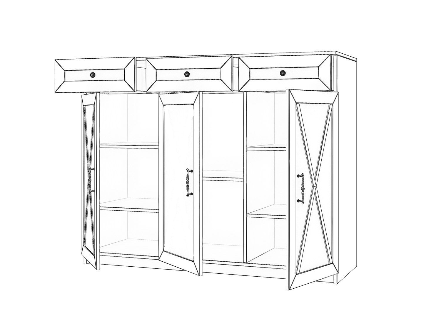 Бэль Комод широкий со стеклом Слоновая кость