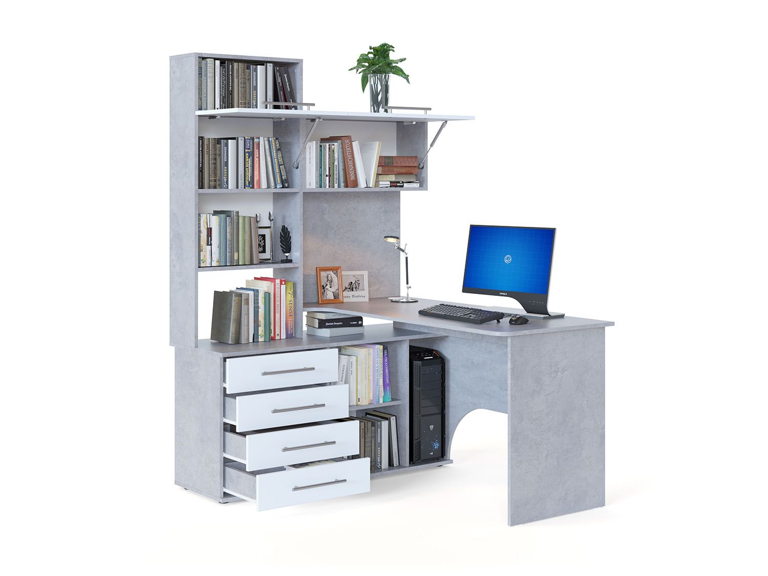 Компьютерный стол КСТ-14.1Л Бетон / Белый