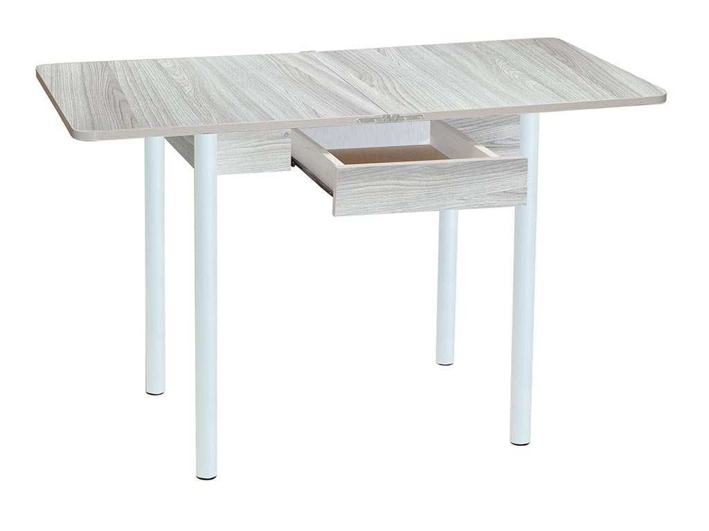 Эко 80х60 стол обеденный раскладной с ящиком / Ясень светлый/белый