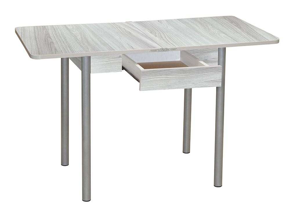 Эко 80х60 стол обеденный раскладной с ящиком / Ясень светлый/металлик
