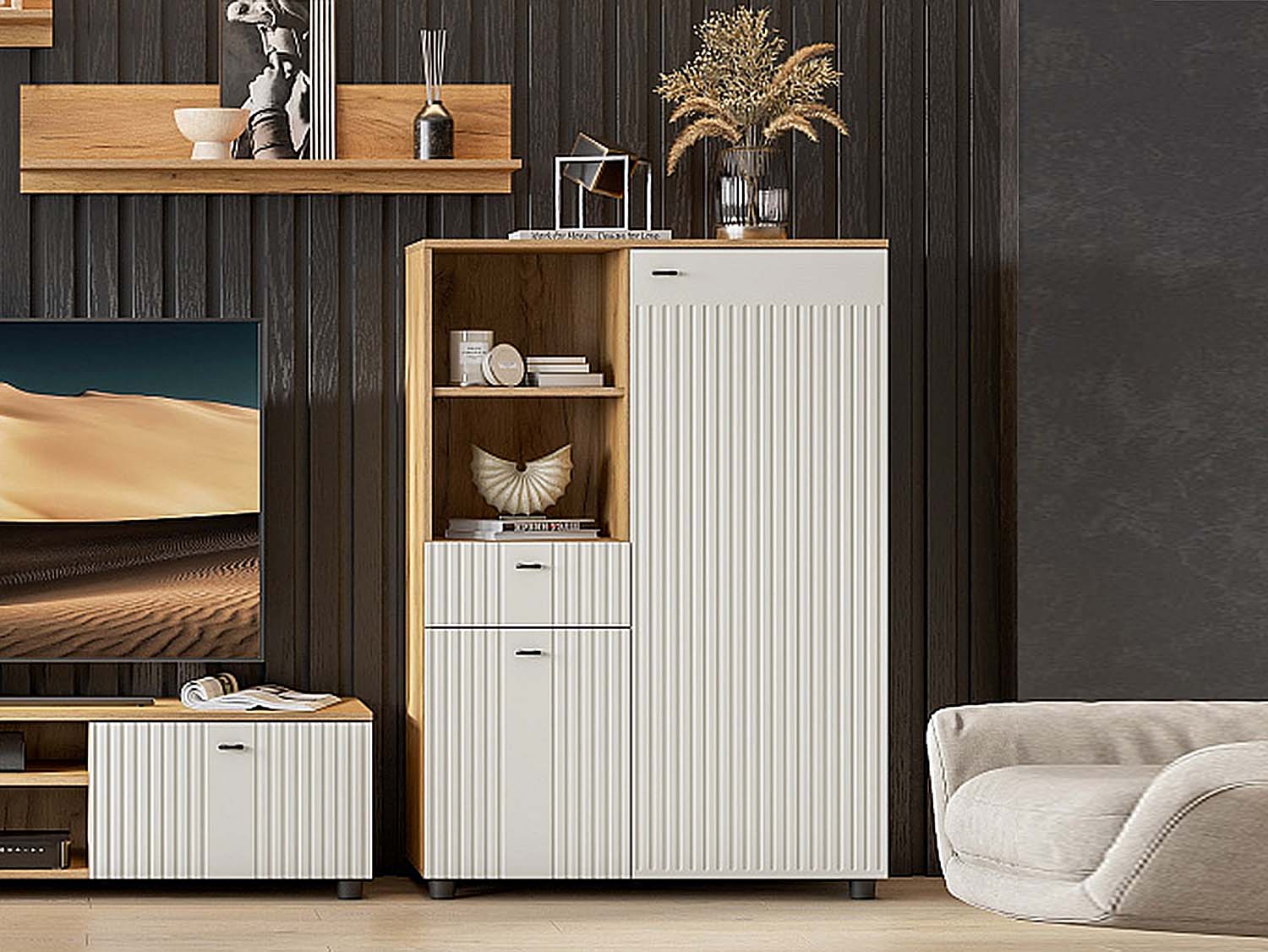 Милан тумба многофункциональная - Дуб Крафт золотой/Белый