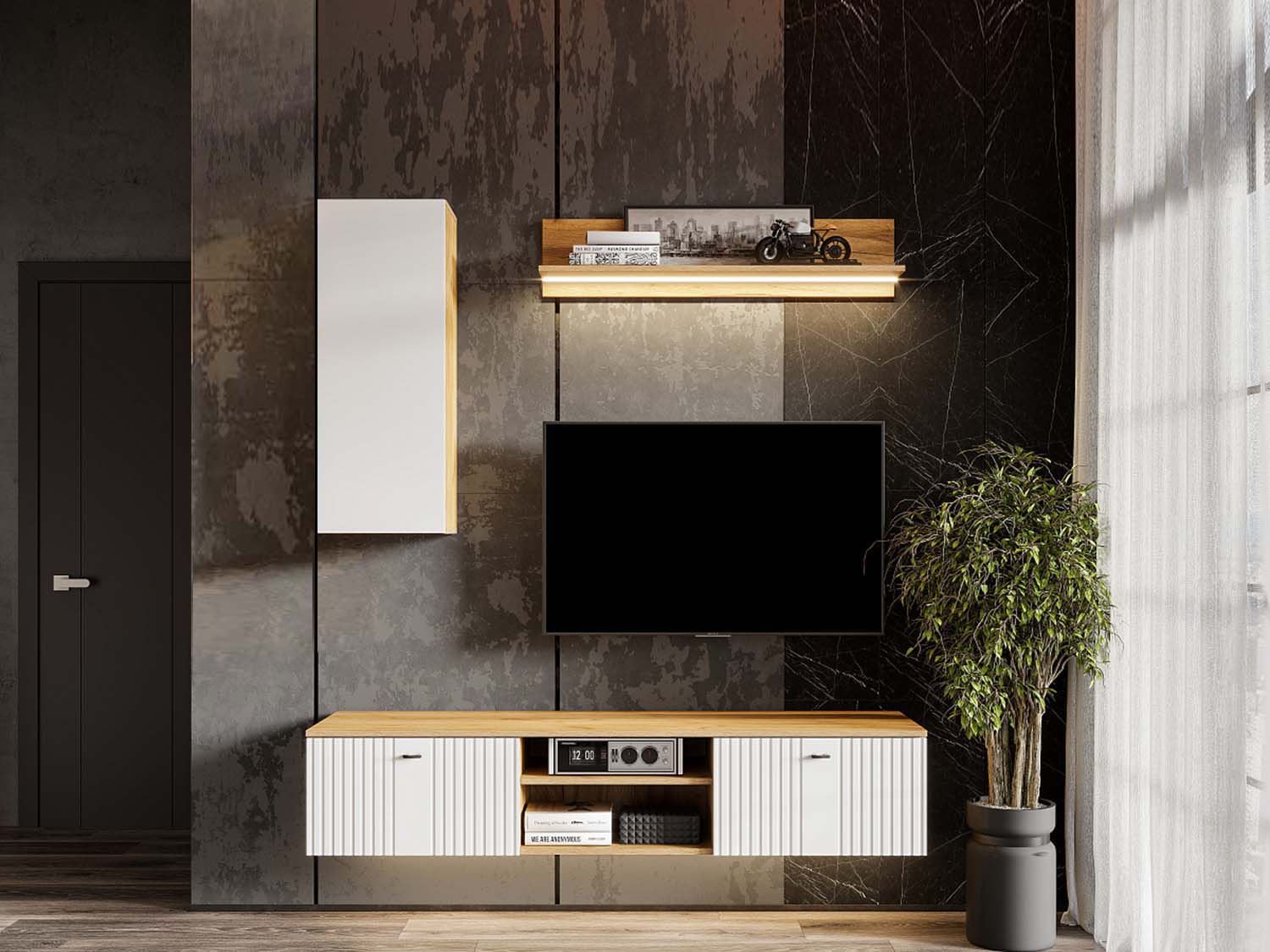 Гостиная Милан 1 - Дуб Крафт золотой/Белый